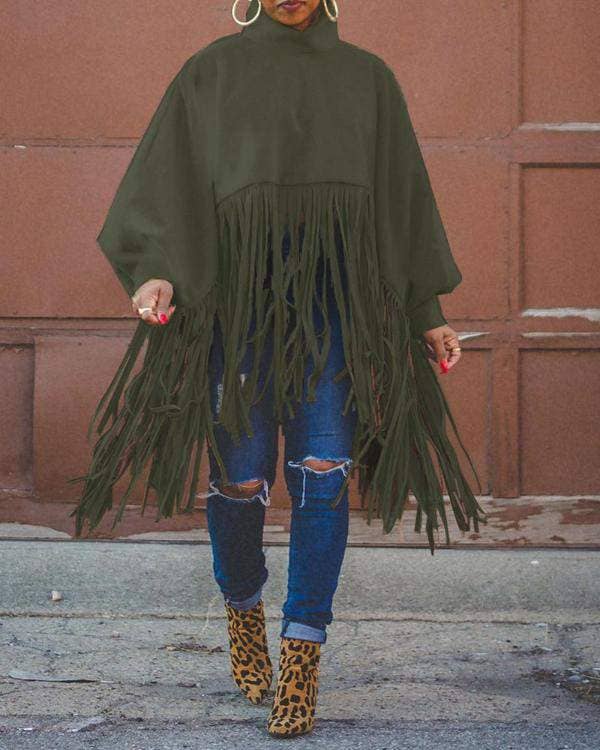 Knala new high neck lantern sleeve tassel design top