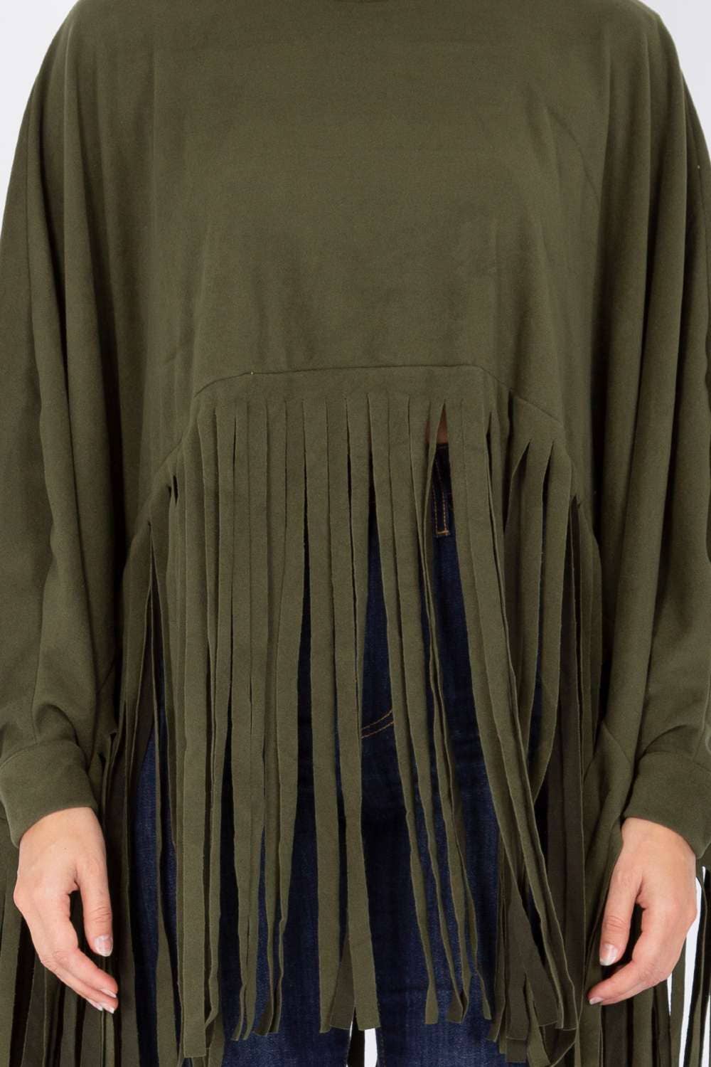 Knala new high neck lantern sleeve tassel design top