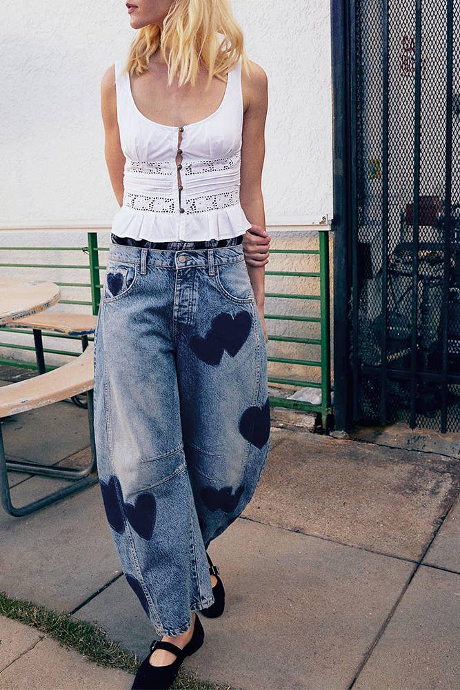Heather Heart Pattern Straight Jeans